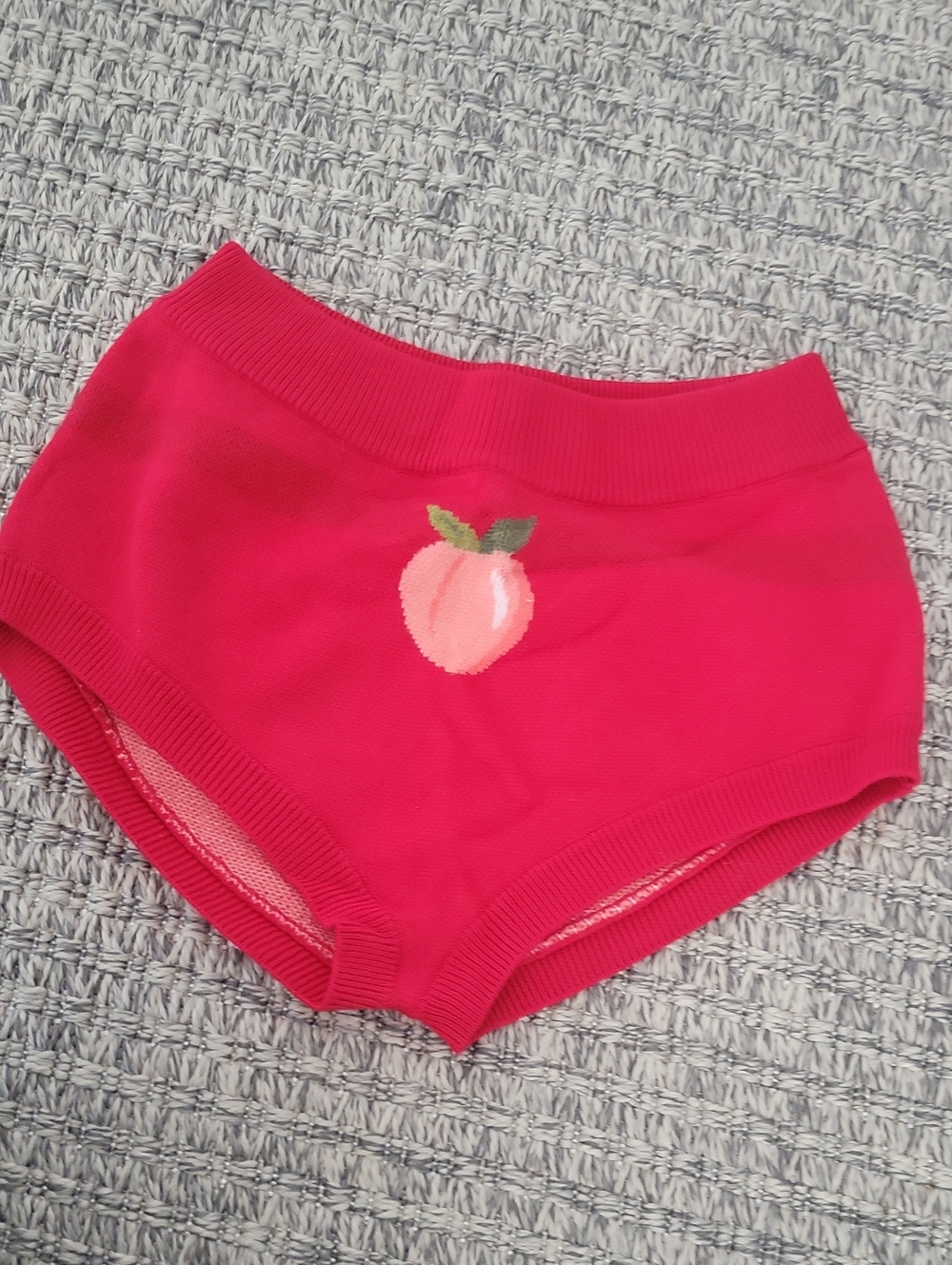 Women’s Red  Knit Peach-Embroidered Lounge Shorts With Stretch Size Small